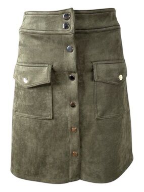 PHILOSOPHY Vegan Suede Olive Green Mini Skirt, Size 10.